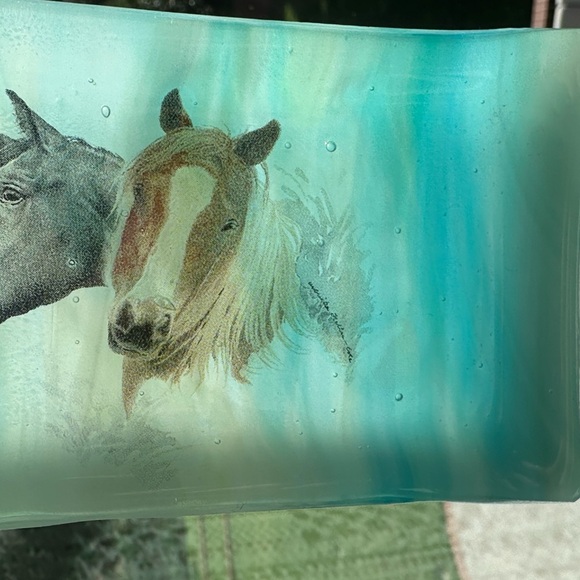 Horse Glass Art Trinket Small Blue Green Tray - Picture 9 of 12